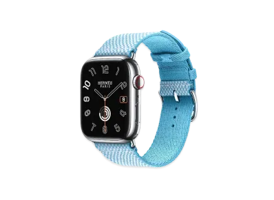 Apple Watch x Hermes Series 9 (GPS + Cellular Model) Stainless 45mm and Single Tour Toile H "Bleu Celeste/Ecru"