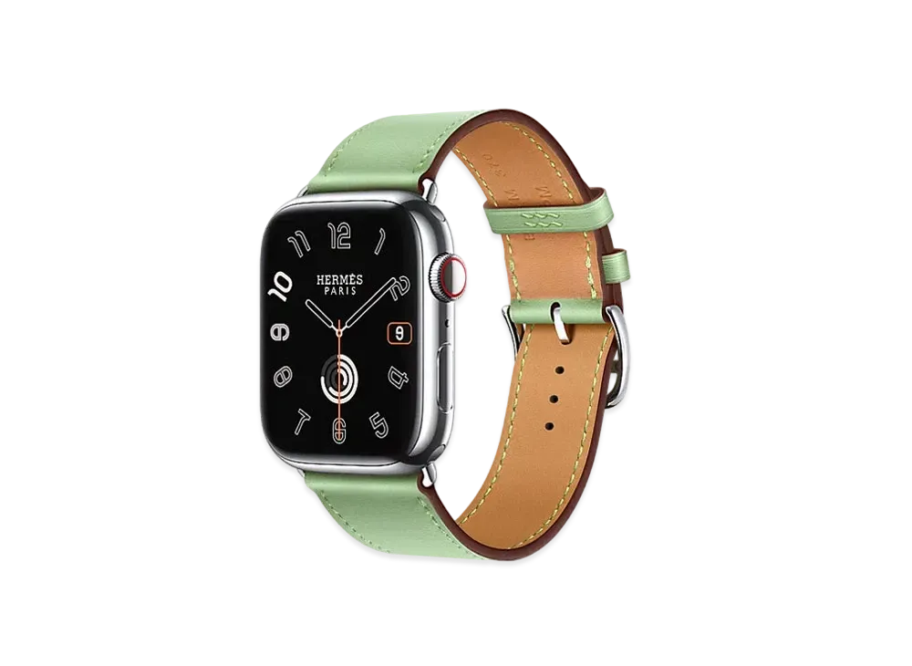 Apple Watch x Hermes Series 9 (GPS + Cellular Model) Stainless 45mm and Single Tour "Vert Criquet"