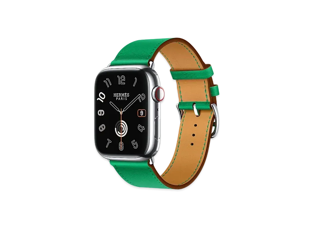 Apple Watch x Hermes Series 9 (GPS + Cellular Model) Stainless 45mm and Single Tour "Vert Bambou"