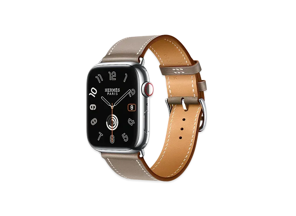 Apple Watch x Hermes Series 9 (GPS + Cellular Model) Stainless 45mm and Single Tour "Etoupe"