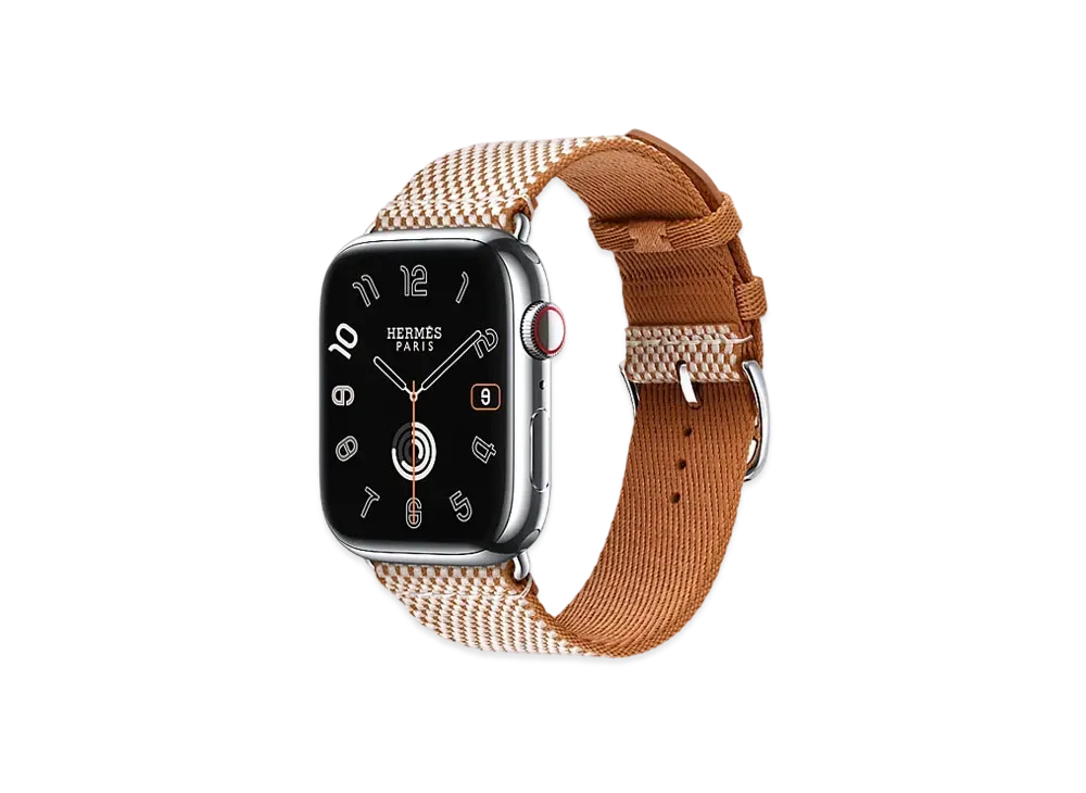 Apple Watch x Hermes Series 9 (GPS + Cellular Model) Stainless 45mm and Single Tour Toile H "Gold/Ecru"