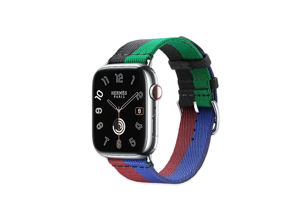 Apple Watch x Hermes Series 9 (GPS + Cellular Model) Stainless 45mm and Single Tour Black/Vert Bambou/Rouge H/Blue Saphir "Rouge H/Blue Saphir"