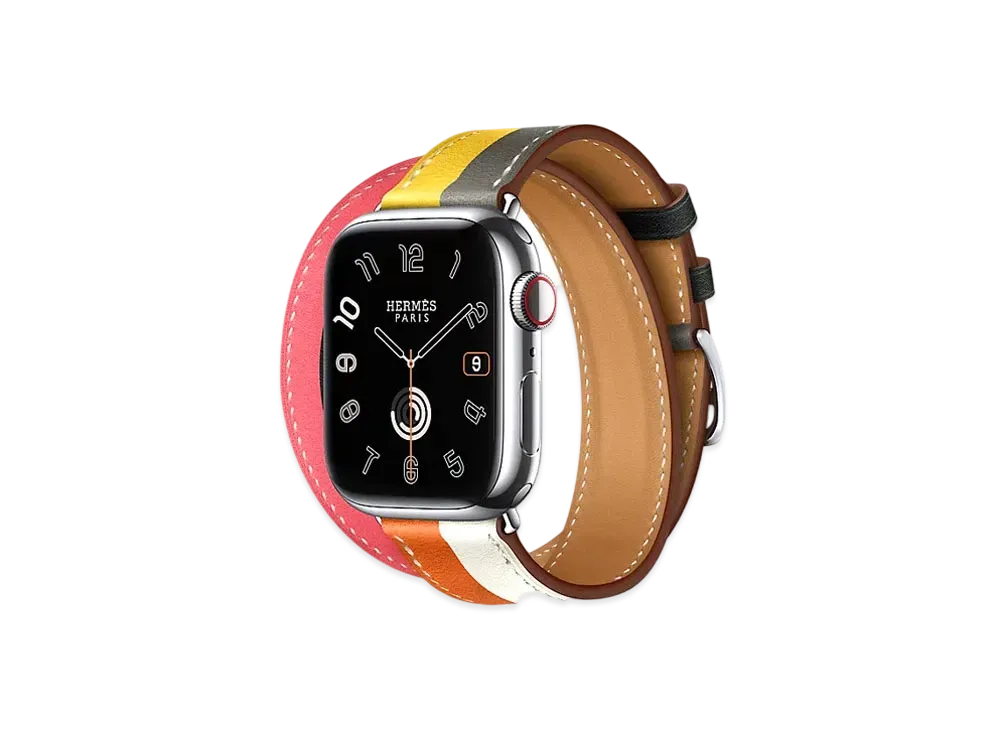 Apple Watch x Hermes Series 9 (GPS + Cellular Model) Stainless 41mm and Double Tour Jaune de Naples/Gris Meyer/Orange/White/Rose Azalee/Black "Orange/White"