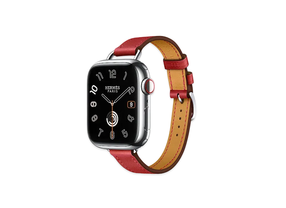 Apple Watch x Hermes Series 9 (GPS + Cellular Model) Stainless 41mm and Single Tour Attelage "Vermillon"