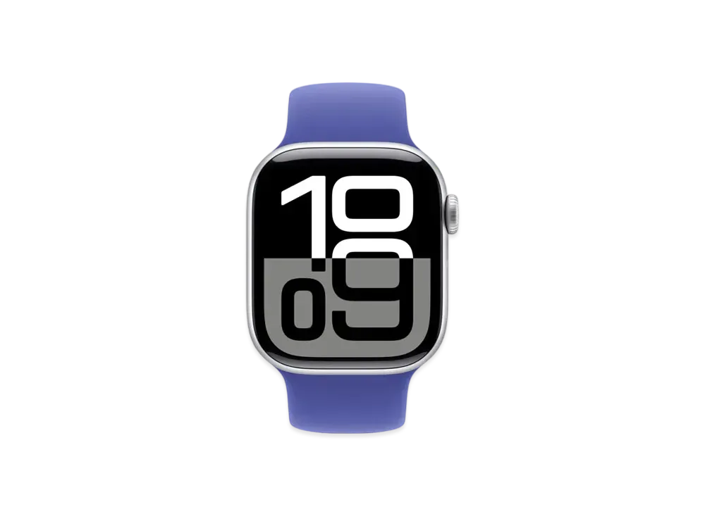 アップルウォッチ シリーズ10 GPS + セルラーモデル シルバーアルミニウムケース ラバー ソロループ "ウルトラマリン"