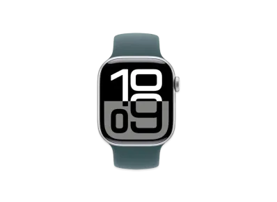 アップルウォッチ シリーズ10 GPS + セルラーモデル シルバーアルミニウムケース ラバー ソロループ "レイクグリーン"