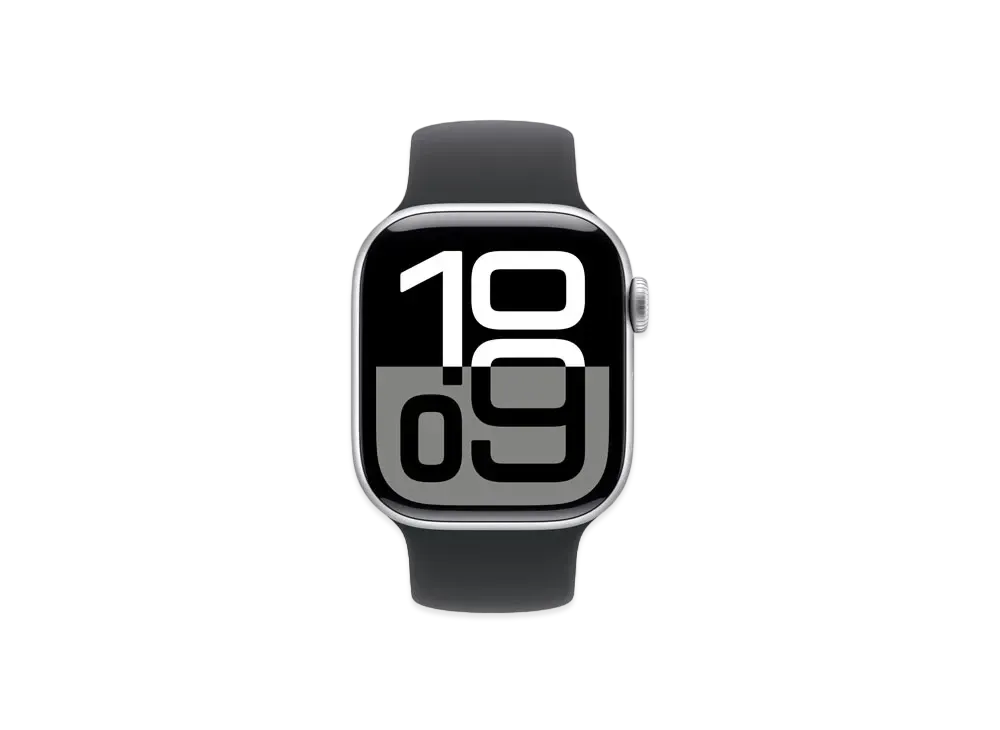 アップルウォッチ シリーズ10 GPS + セルラーモデル シルバーアルミニウムケース ラバー ソロループ "ブラック"