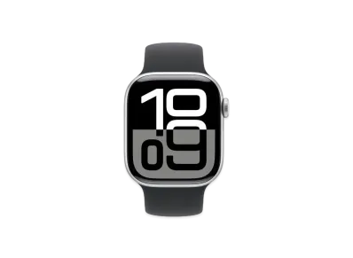 アップルウォッチ シリーズ10 GPS + セルラーモデル シルバーアルミニウムケース ラバー ソロループ "ブラック"