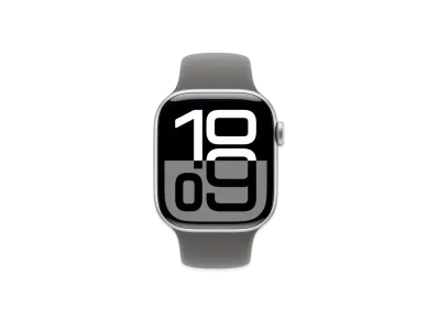 アップルウォッチ シリーズ10 GPS + セルラーモデル シルバーアルミニウムケース ラバー スポーツバンド "ストーングレイ"