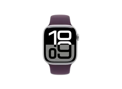 アップルウォッチ シリーズ10 GPS + セルラーモデル シルバーアルミニウムケース ラバー スポーツバンド "プラム"