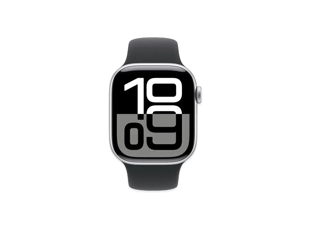 アップルウォッチ シリーズ10 GPS + セルラーモデル シルバーアルミニウムケース ラバー スポーツバンド "ブラック"