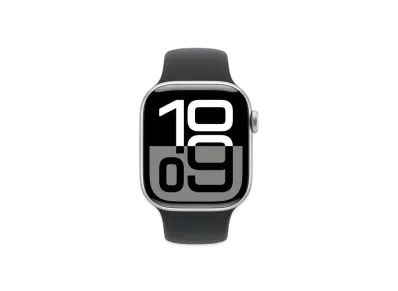 アップルウォッチ シリーズ10 GPS + セルラーモデル シルバーアルミニウムケース ラバー スポーツバンド "ブラック"