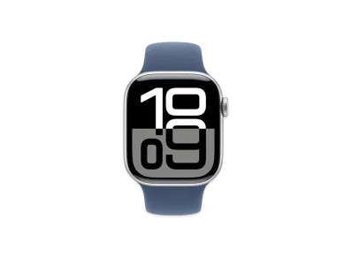 アップルウォッチ シリーズ10 GPS + セルラーモデル シルバーアルミニウムケース ラバー スポーツバンド "デニム"