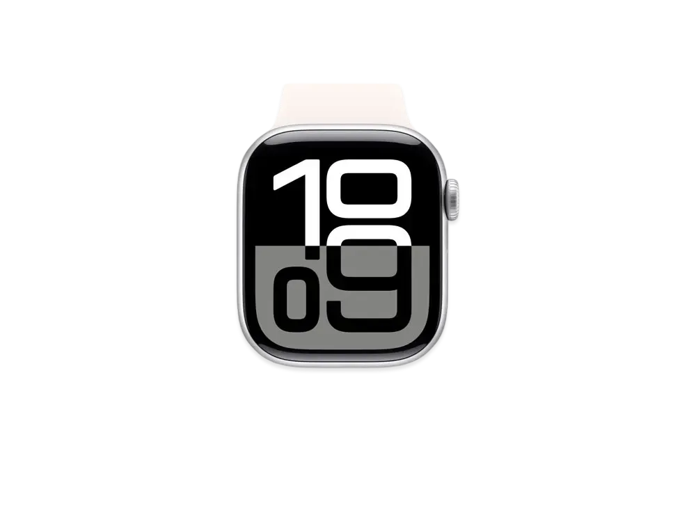 アップルウォッチ シリーズ10 GPS + セルラーモデル シルバーアルミニウムケース ラバー スポーツバンド "ライトブラッシュ"