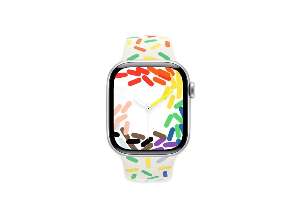 アップルウォッチ シリーズ10 GPS + セルラーモデル シルバーアルミニウムケース ラバー スポーツバンド "プライドエディション"