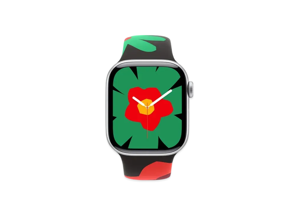 アップルウォッチ シリーズ10 GPS + セルラーモデル シルバーアルミニウムケース ラバー スポーツバンド "ブラックユニティ/ユニティブルーム"