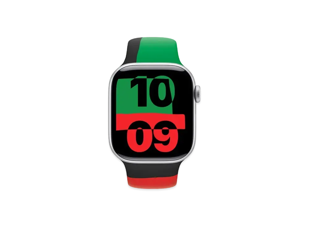 アップルウォッチ シリーズ10 GPS + セルラーモデル シルバーアルミニウムケース ラバー スポーツバンド "ブラックユニティ"