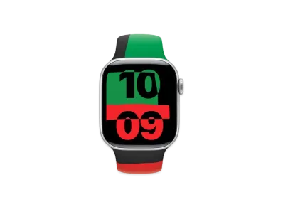 アップルウォッチ シリーズ10 GPS + セルラーモデル シルバーアルミニウムケース ラバー スポーツバンド "ブラックユニティ"