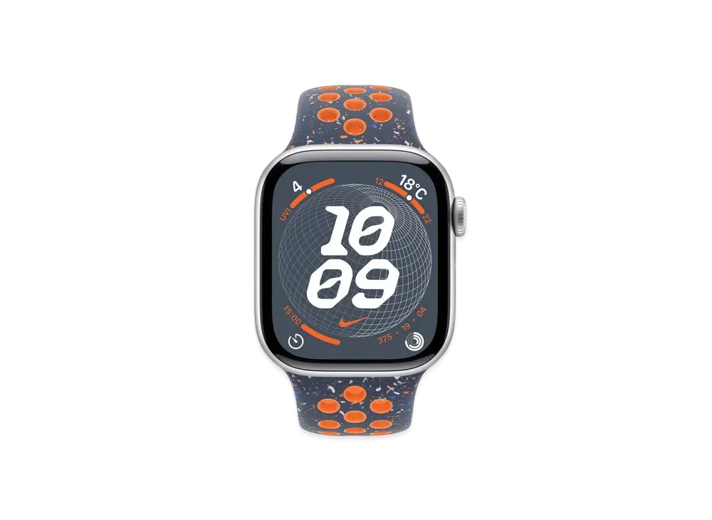 Apple Watch Series 10 GPS Model Silver Aluminiumcase Rubber Nike Sportsband "Blue Frame"