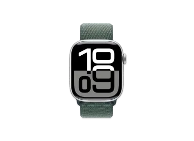 Apple Watch Series 10 GPS + Cellular Model Silver Aluminiumcase Textile Sports Loop "Lake Green"