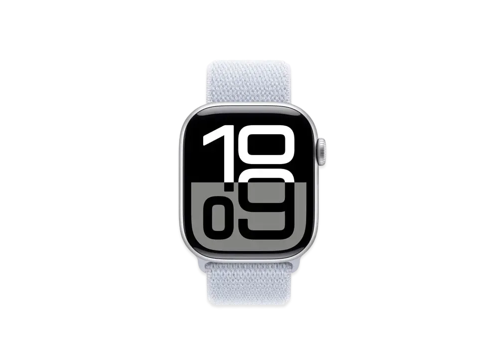 Apple Watch Series 10 GPS + Cellular Model Silver Aluminiumcase Textile Sports Loop "Blue Cloud"