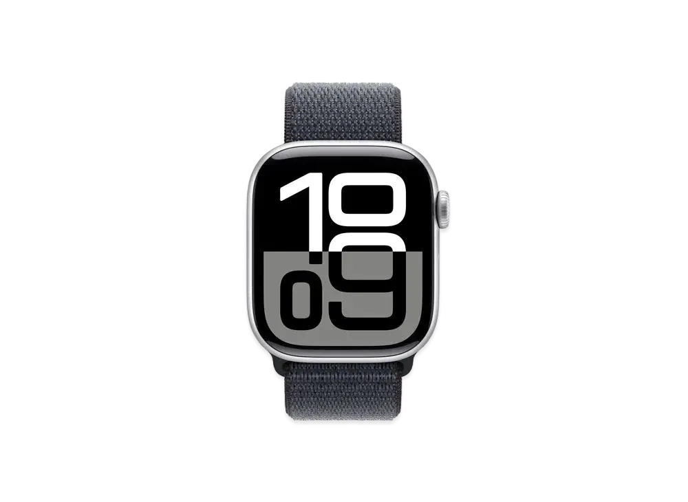 Apple Watch Series 10 GPS + Cellular Model Silver Aluminiumcase Textile Sports Loop "Ink"