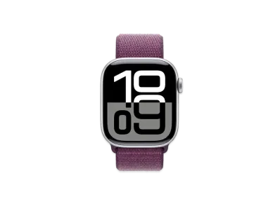 Apple Watch Series 10 GPS Model Silver Aluminiumcase Textile Sports Loop "Plum"