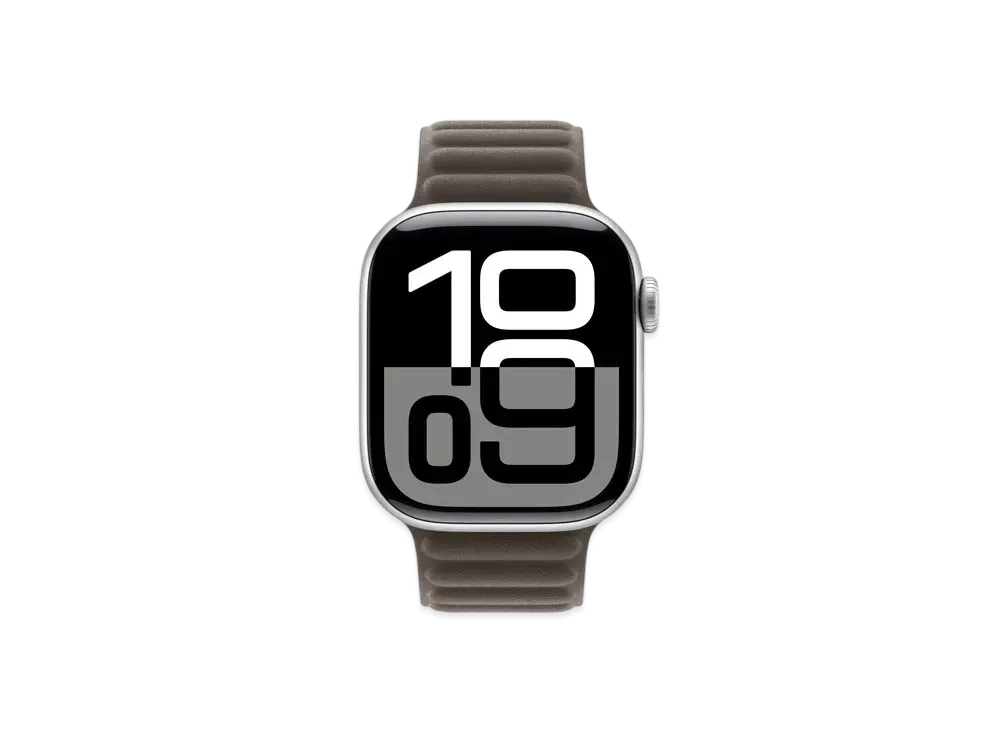 Apple Watch Series 10 GPS + Cellular Model Silver Aluminiumcase Textile Magnetic Link "Dark Taupe"