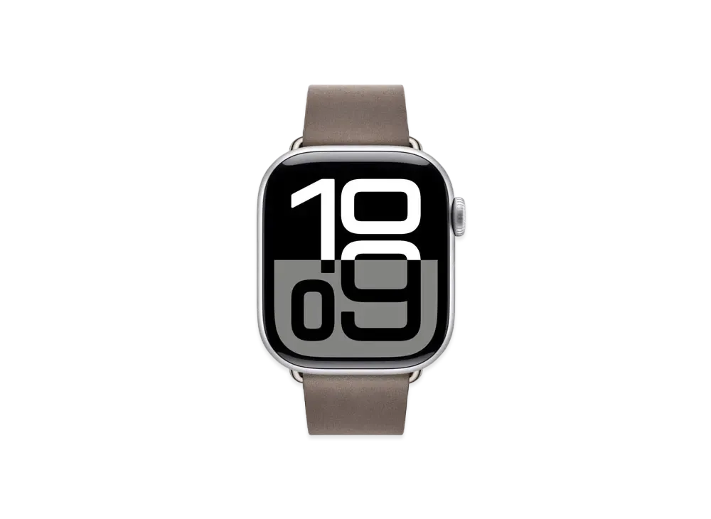 Apple Watch Series 10 GPS + Cellular Model Silver Aluminiumcase Textile Modern Buckle "Dark Taupe"