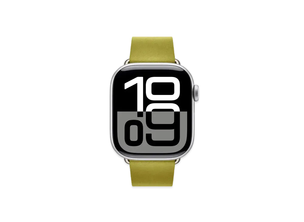 Apple Watch Series 10 GPS + Cellular Model Silver Aluminiumcase Textile Modern Buckle "Chartreuse"