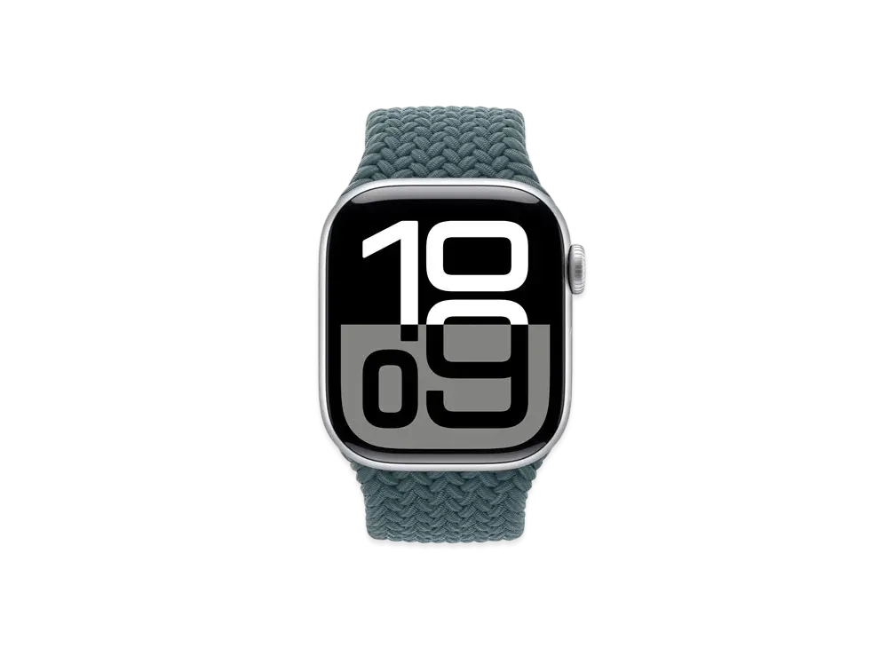 Apple Watch Series 10 GPS Model Silver Aluminiumcase Textile Braided Solo Loop "Lake Green"