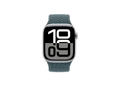 Apple Watch Series 10 GPS + Cellular Model Silver Aluminiumcase Textile Braided Solo Loop "Lake Green"