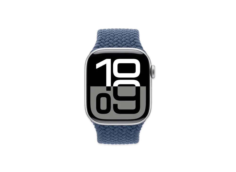 Apple Watch Series 10 GPS Model Silver Aluminiumcase Textile Braided Solo Loop "Denim"