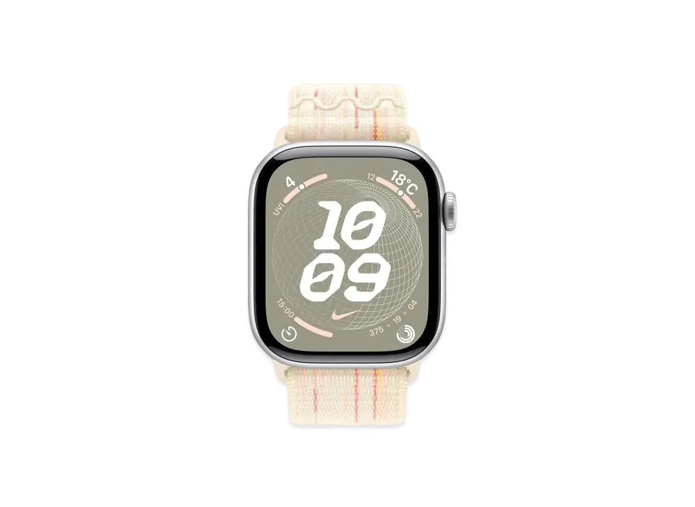 Apple Watch Series 10 GPS Model Silver Aluminiumcase Textile Nike Sports Loop "Star Light/Pink"