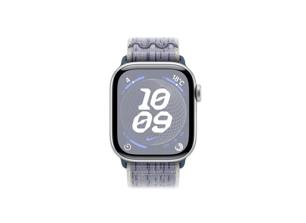 Apple Watch Series 10 GPS Model Silver Aluminiumcase Textile Nike Sports Loop "Gray/Blue"