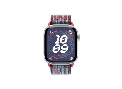 Apple Watch Series 10 GPS + Cellular Model Silver Aluminiumcase Textile Nike Sports Loop "Blue/Red"