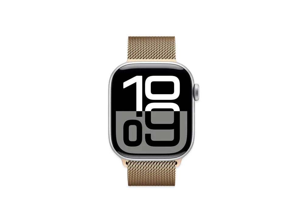 Apple Watch Series 10 GPS Model Silver Aluminiumcase Stainless Steel Milanese Loop "Gold"