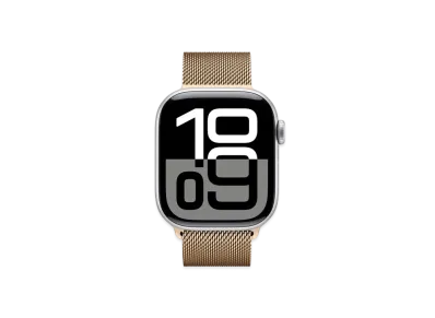 Apple Watch Series 10 GPS + Cellular Model Silver Aluminiumcase Stainless Steel Milanese Loop "Gold"