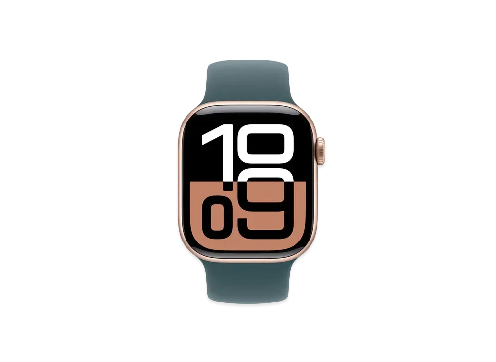 Apple Watch Series 10 GPS + Cellular Model Rose Gold Aluminiumcase Rubber Solo Loop "Lake Green"