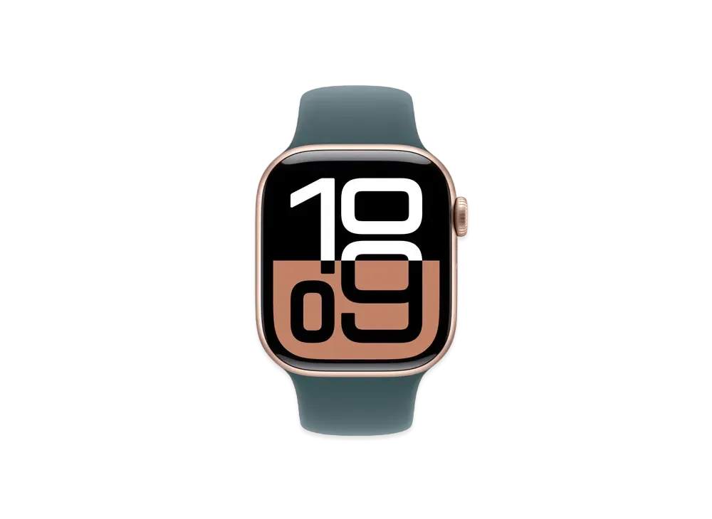 Apple Watch Series 10 GPS Model Rose Gold Aluminiumcase Rubber Sportsband "Lake Green"