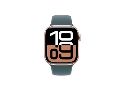 Apple Watch Series 10 GPS Model Rose Gold Aluminiumcase Rubber Sportsband "Lake Green"