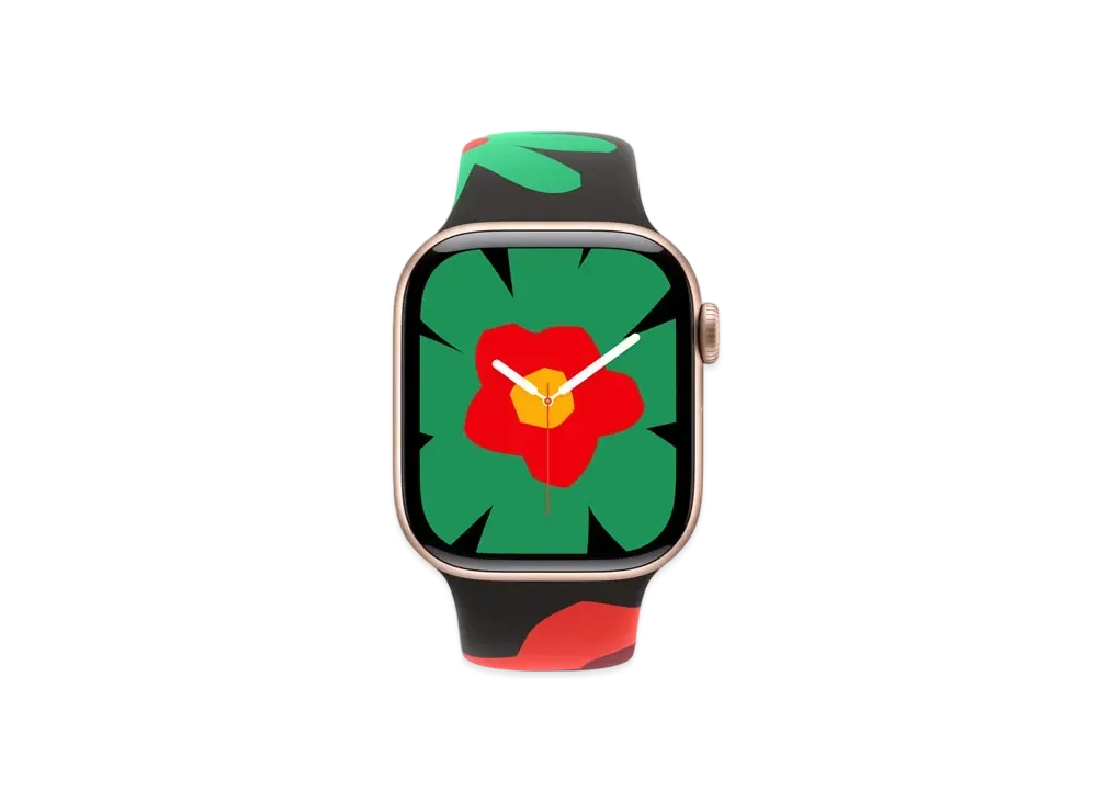 Apple Watch Series 10 GPS + Cellular Model Rose Gold Aluminiumcase Rubber Sportsband "Black Unity/Unity Bloom"