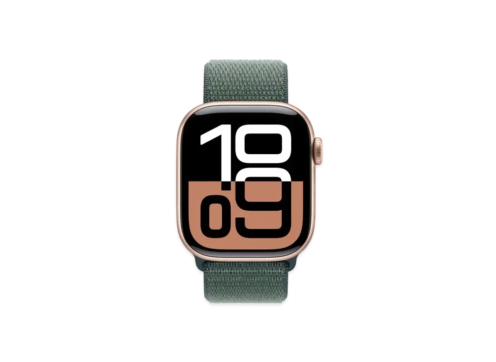 Apple Watch Series 10 GPS Model Rose Gold Aluminiumcase Textile Sports Loop "Lake Green"