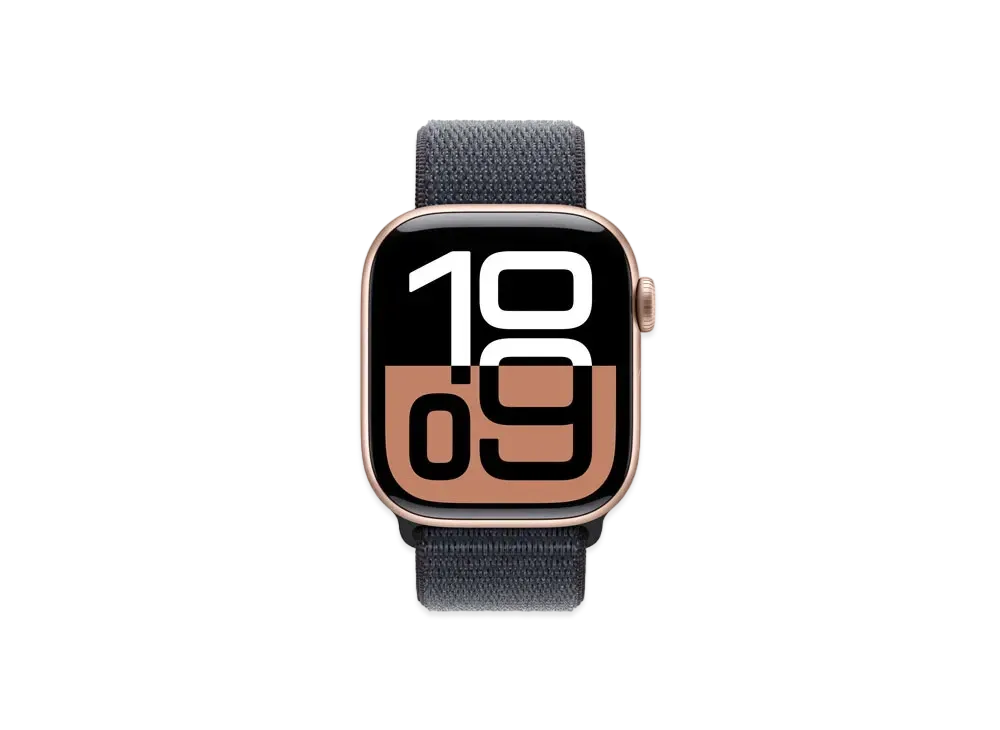 Apple Watch Series 10 GPS + Cellular Model Rose Gold Aluminiumcase Textile Sports Loop "Ink"
