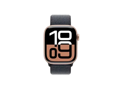 Apple Watch Series 10 GPS + Cellular Model Rose Gold Aluminiumcase Textile Sports Loop "Ink"