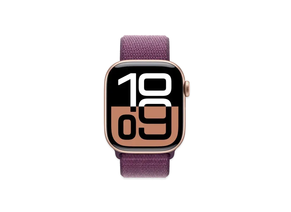 Apple Watch Series 10 GPS Model Rose Gold Aluminiumcase Textile Sports Loop "Plum"