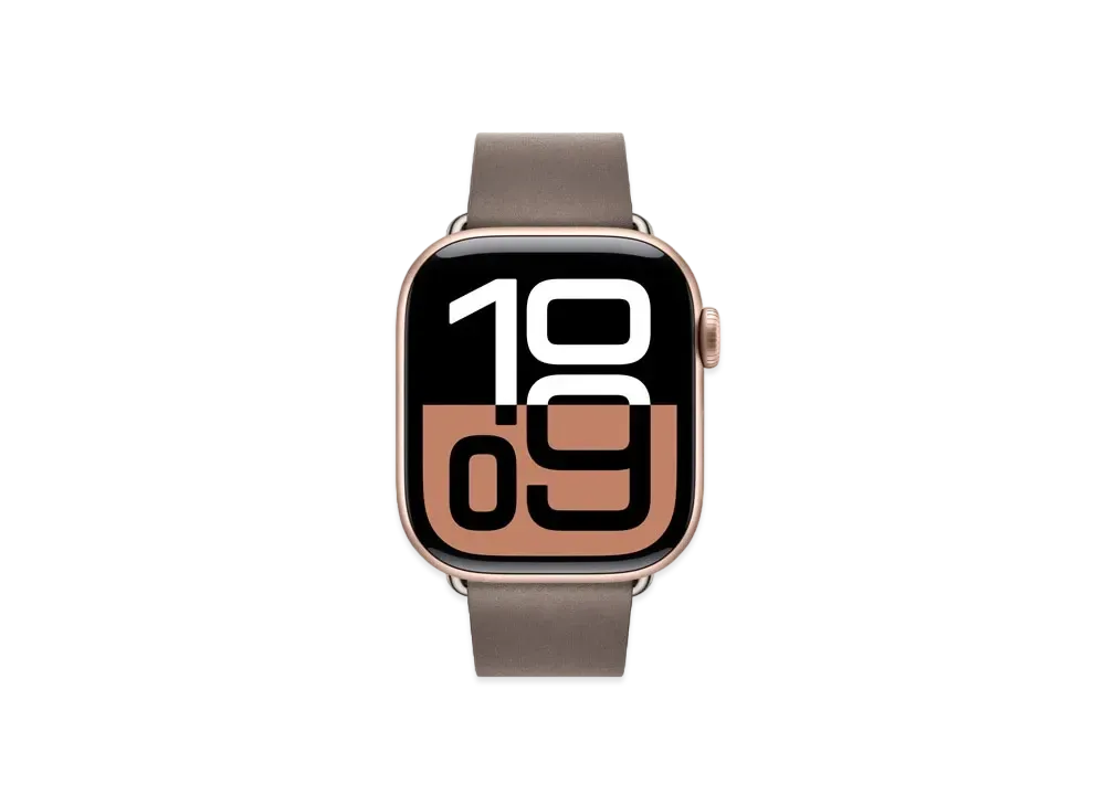 Apple Watch Series 10 GPS + Cellular Model Rose Gold Aluminiumcase Textile Modern Buckle "Dark Taupe"