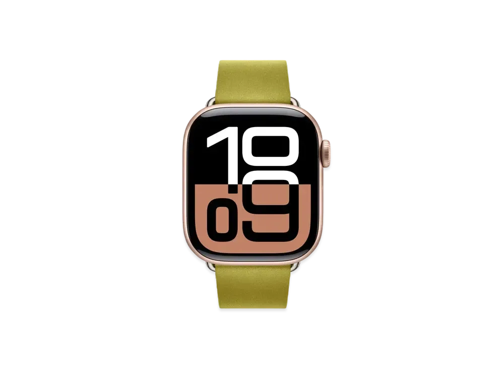 Apple Watch Series 10 GPS + Cellular Model Rose Gold Aluminiumcase Textile Modern Buckle "Chartreuse"