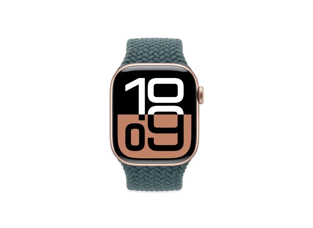 Apple Watch Series 10 GPS Model Rose Gold Aluminiumcase Textile Braided Solo Loop "Lake Green"