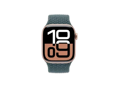 Apple Watch Series 10 GPS + Cellular Model Rose Gold Aluminiumcase Textile Braided Solo Loop "Lake Green"